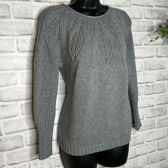 Chaps Gray Sparkle Knit Sweater Size Medium Cozy & Thick - Picture 3 of 9